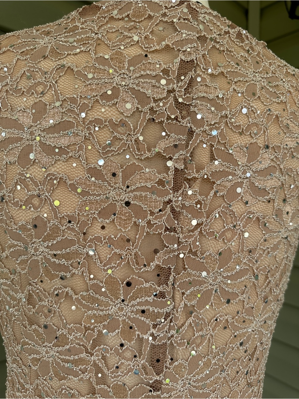 connected apparel Taupe Lace sparkly Cowl Neck Sheath Dress size 10 stretchy - Picture 10 of 13